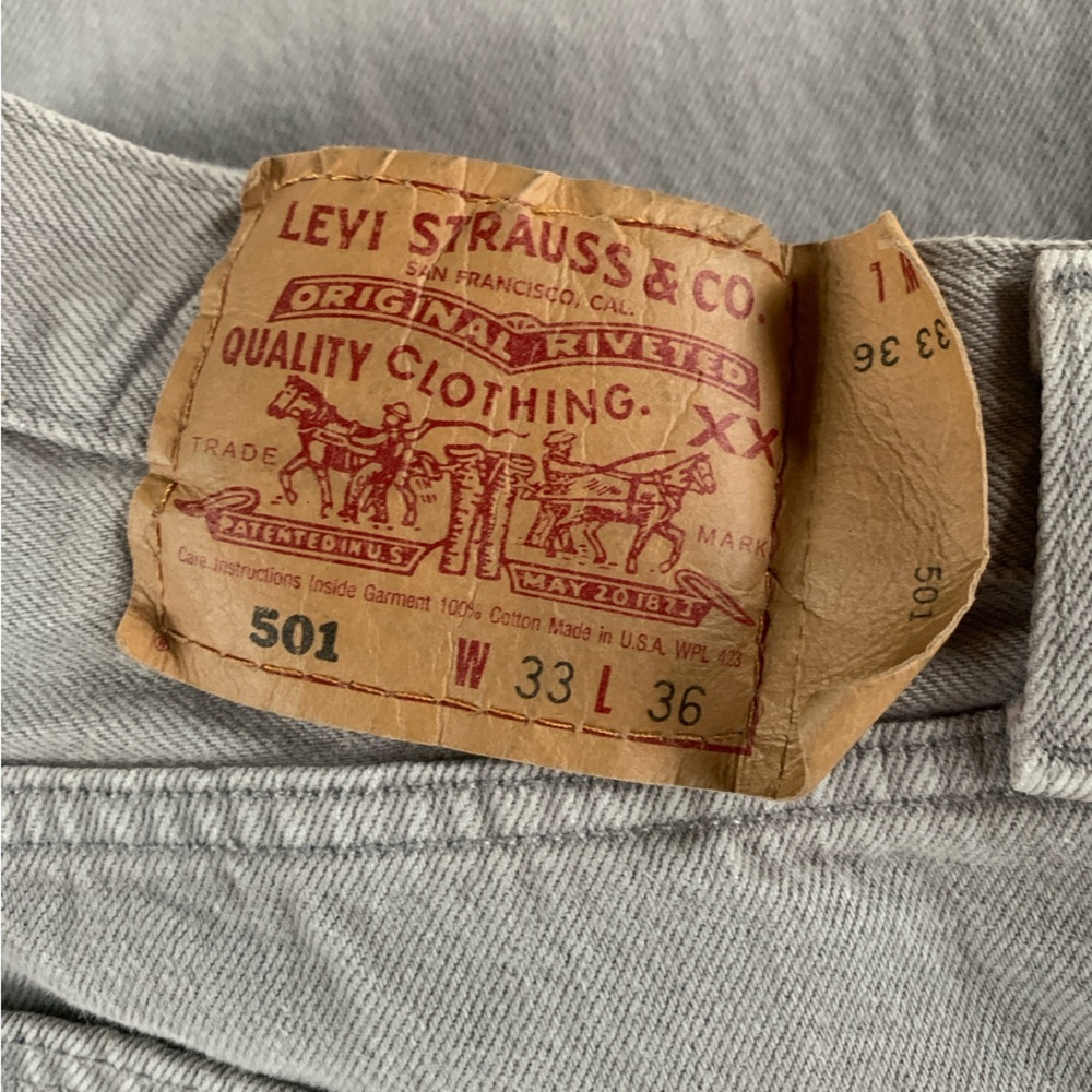 Gray vintage Levi’s 501 jeans 30x34. Made in USA.